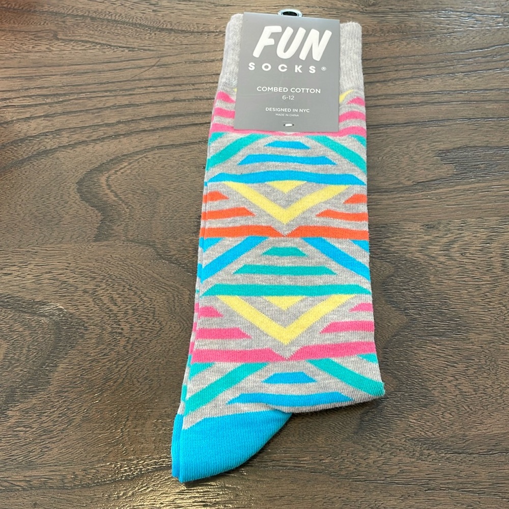 Gray Geometric Pattern Men’s Crew Socks Fun Socks Brand